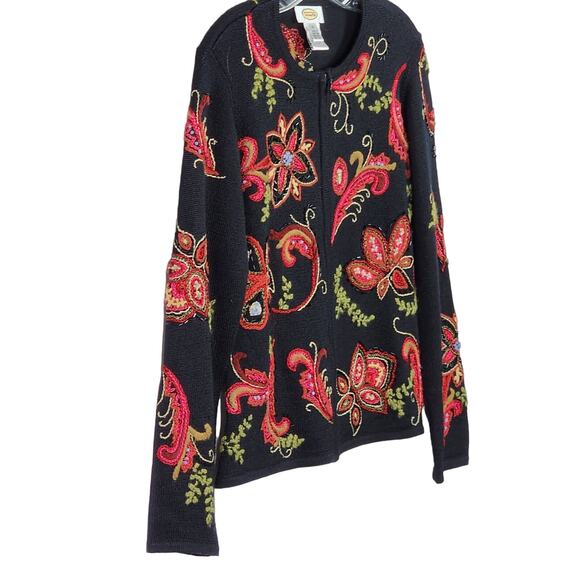 Vintage Talbots Embroidered Beaded Wool Blend Cardigan S – Black Floral Zip - Picture 2 of 10